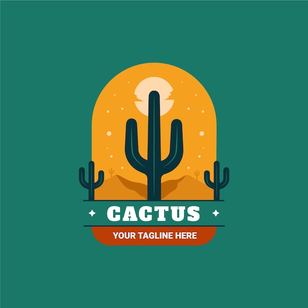Gratis vector platte ontwerpsjabloon voor cactuslogo