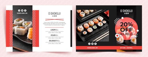 Platte ontwerpsjabloon voor Japans restaurantbrochure