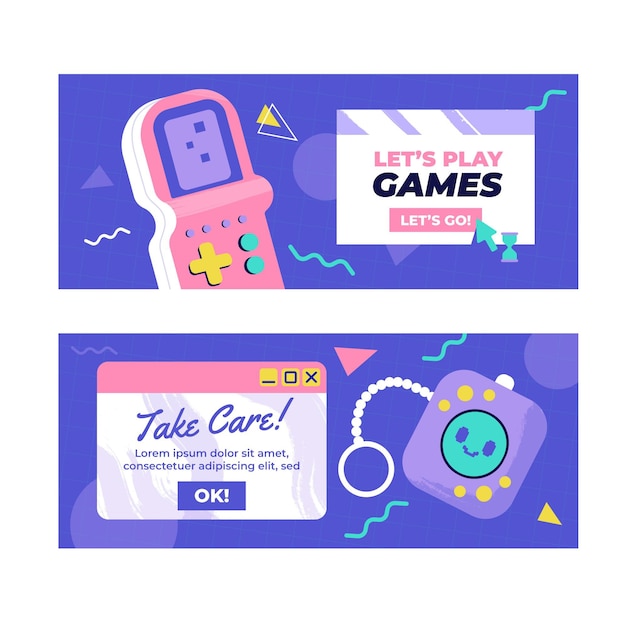 Gratis vector platte ontwerpsjabloon voor nostalgische 90's banners