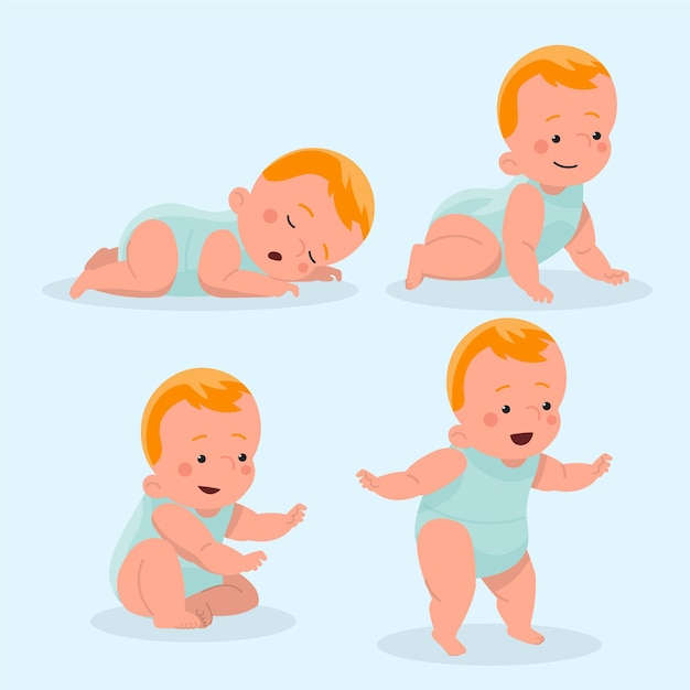 Gratis vector platte ontwerpstadia van een babyjongenpakket