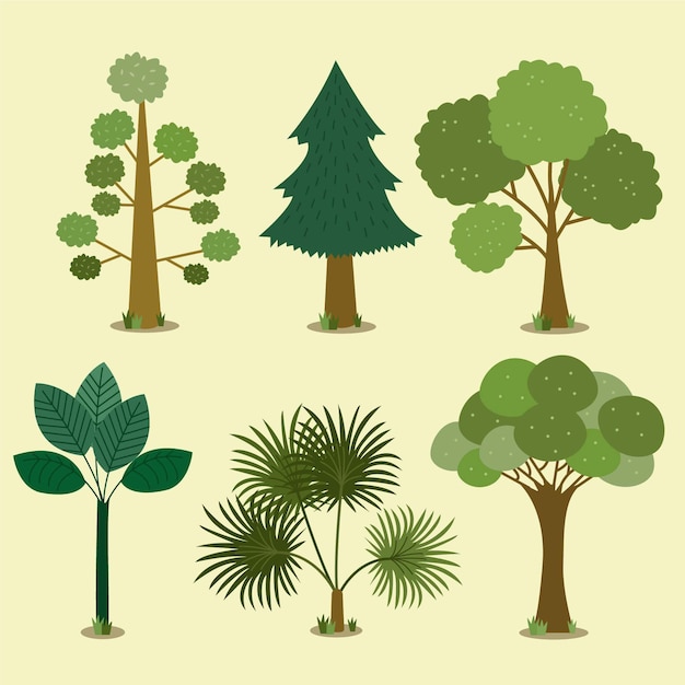 Gratis vector platte ontwerptype van groene bomen