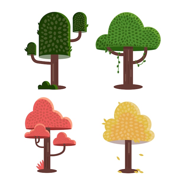 Gratis vector platte ontwerptype van kleurrijke bomen
