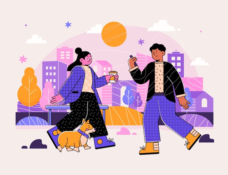 Gratis Vector platte ontwerpvrienden met hond buiten