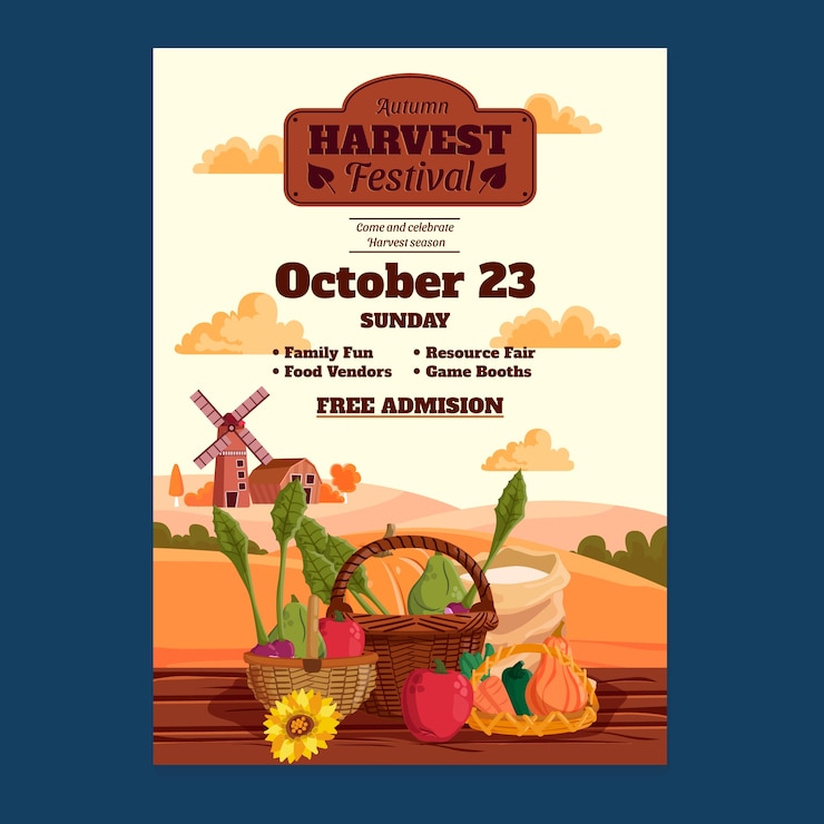 Gratis Vector platte oogstfeest viering verticale flyer sjabloon
