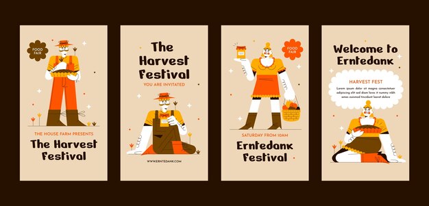 Gratis vector platte oogstfestival instagram verhalencollectie