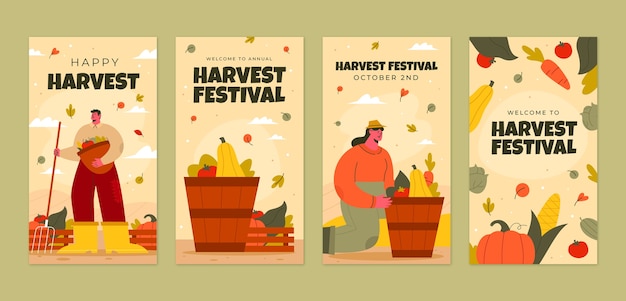 Gratis vector platte oogstfestival instagram verhalencollectie