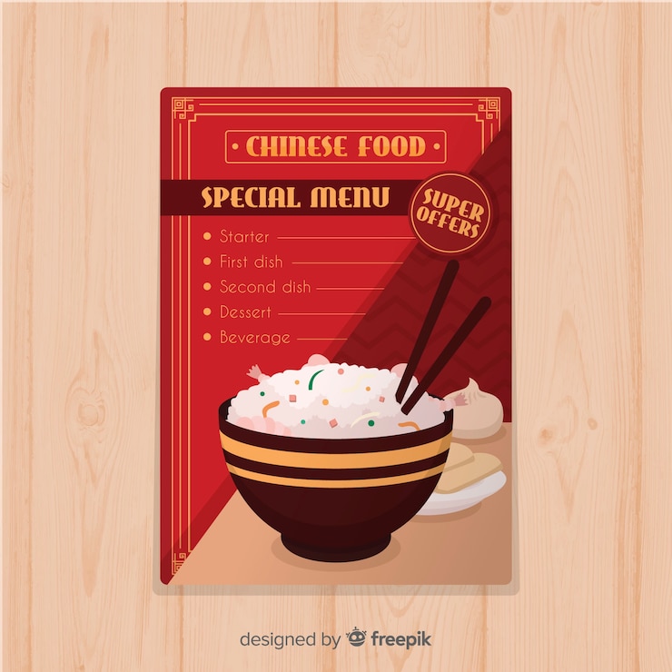 Gratis Vector platte oosterse voedsel brochure sjabloon