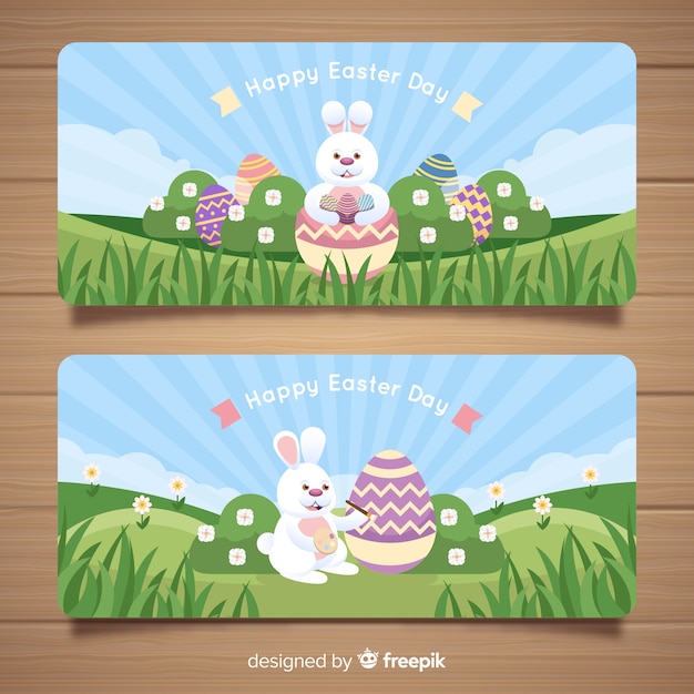 Gratis vector platte paasdag banners