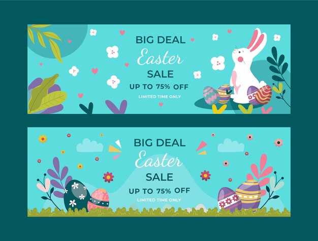 Gratis vector platte paasuitverkoop horizontale banners pack