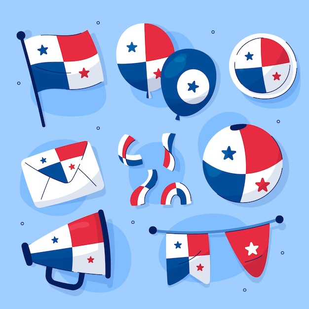 Gratis vector platte panama onafhankelijkheidsdag elementen collectie