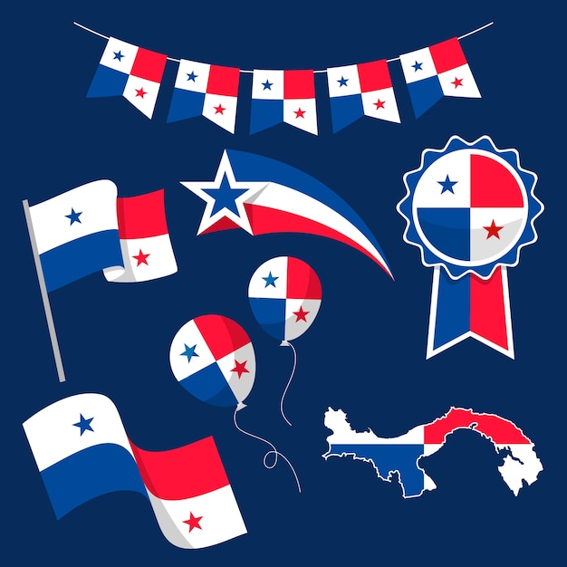 Gratis vector platte panama onafhankelijkheidsdag elementen collectie