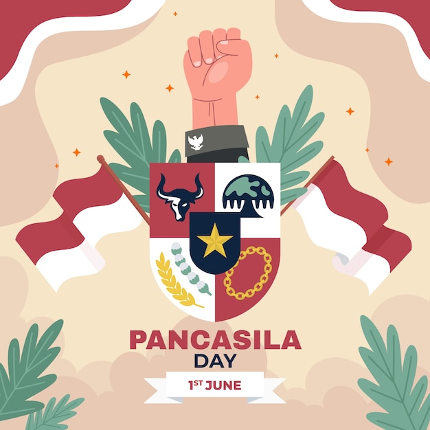 Gratis vector platte pancasila dag illustratie