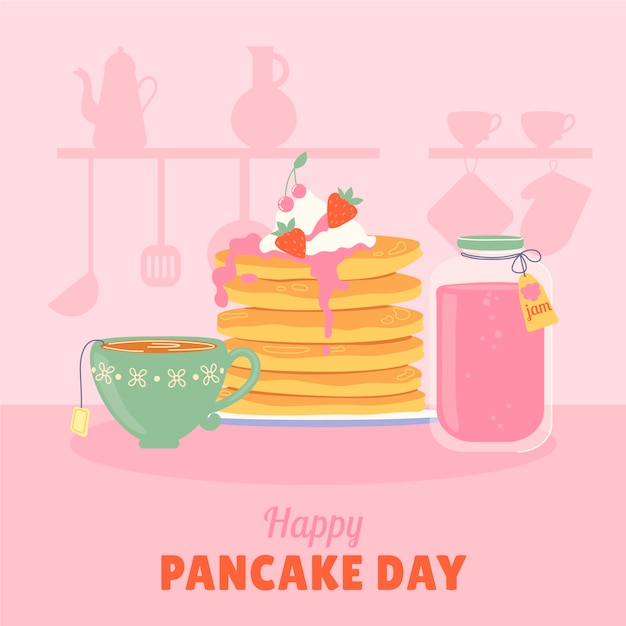 Gratis vector platte pannenkoek dag illustratie