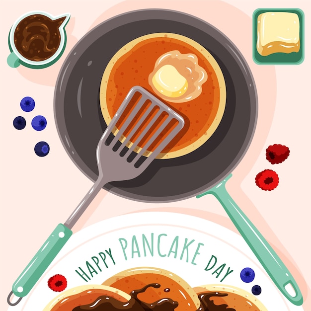 Gratis vector platte pannenkoek dag illustratie