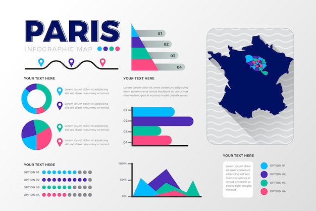 Gratis vector platte parijs kaart infographics