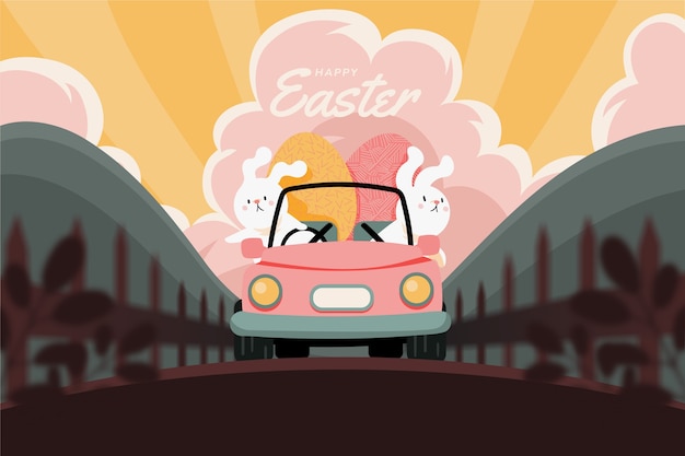 Gratis vector platte pasen auto illustratie