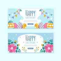 Gratis vector platte pasen-banners instellen