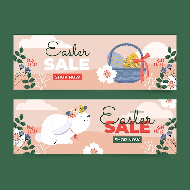 Gratis vector platte pasen verkoop horizontale banners set