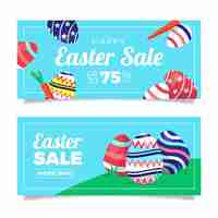 Gratis vector platte pasen verkoop horizontale banners set