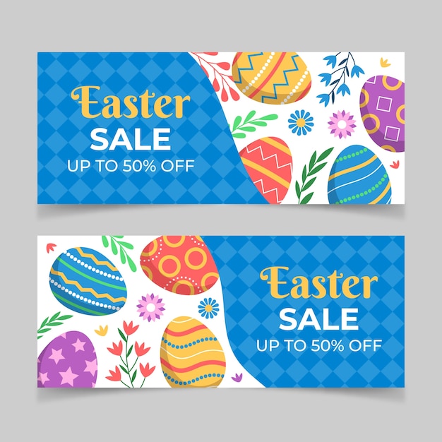 Gratis vector platte pasen verkoop horizontale banners set