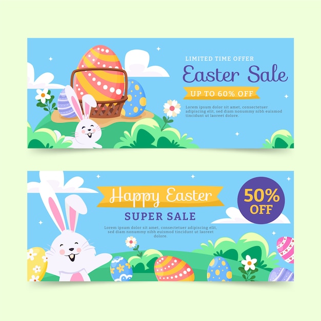 Gratis vector platte pasen verkoop horizontale banners set