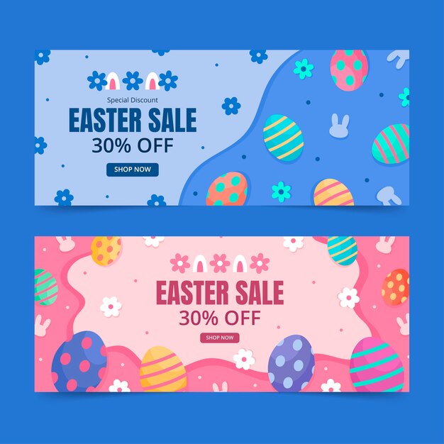 Gratis vector platte pasen verkoop horizontale banners set