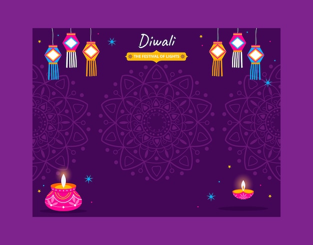 Gratis vector platte photocall-sjabloon voor diwali-festivalviering