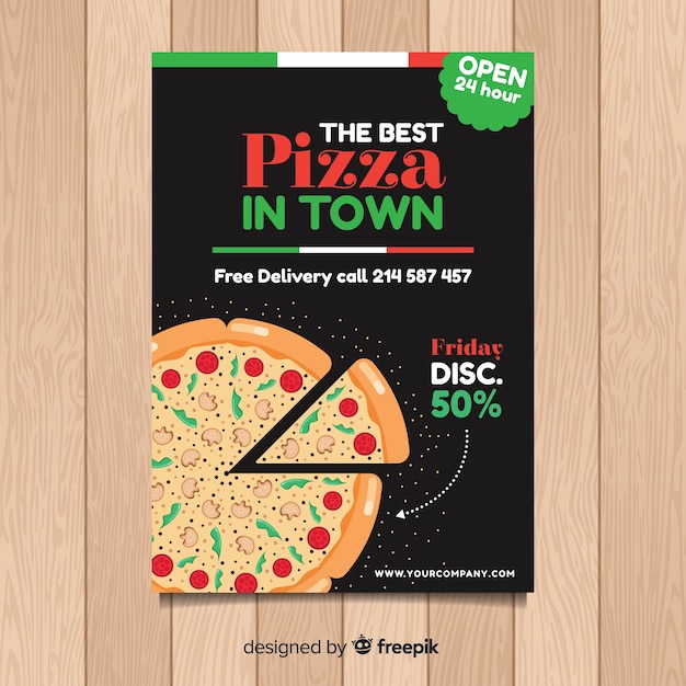 Gratis vector platte pizza flyer sjabloon