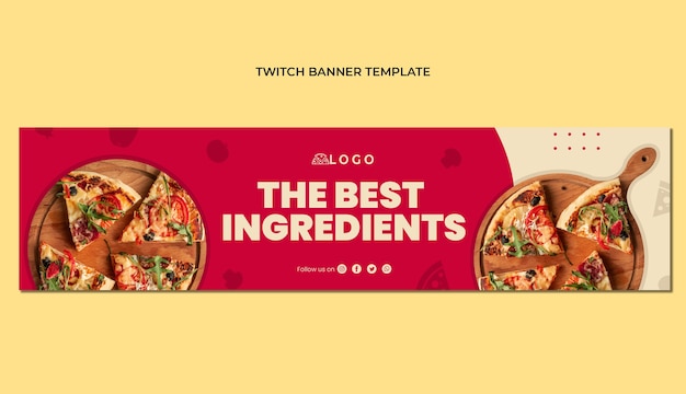 Gratis vector platte pizza twitch banner