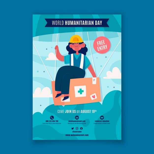 Gratis vector platte postersjabloon voor wereld humanitaire dag