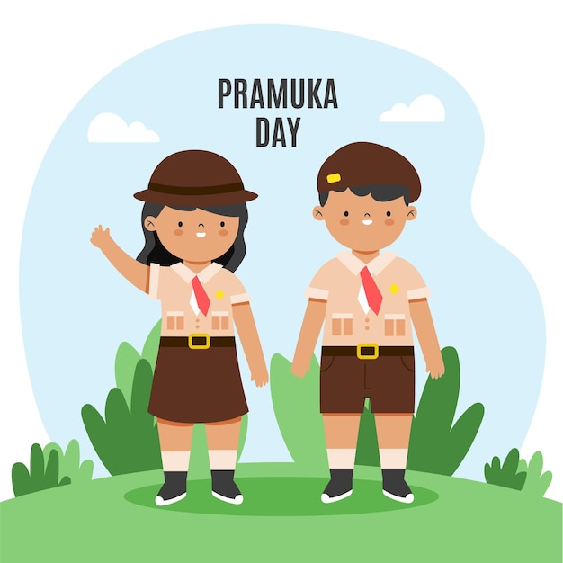 Gratis vector platte pramuka dag illustratie