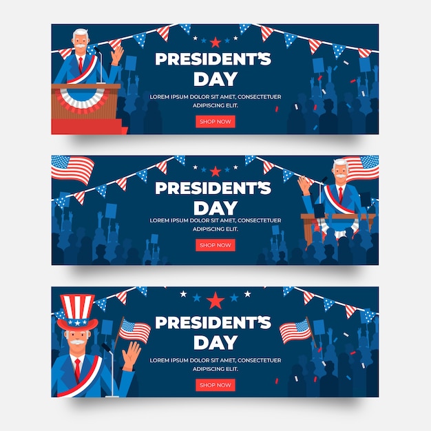 Platte presidenten dag verkoop horizontale banners set