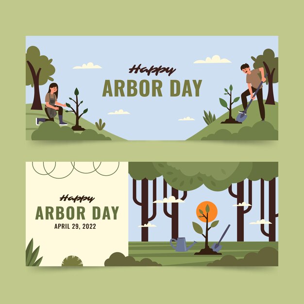 Gratis vector platte prieel dag horizontale banners set