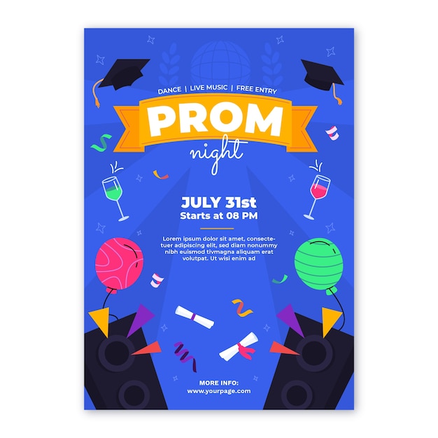 Gratis vector platte prom verticale flyer-sjabloon