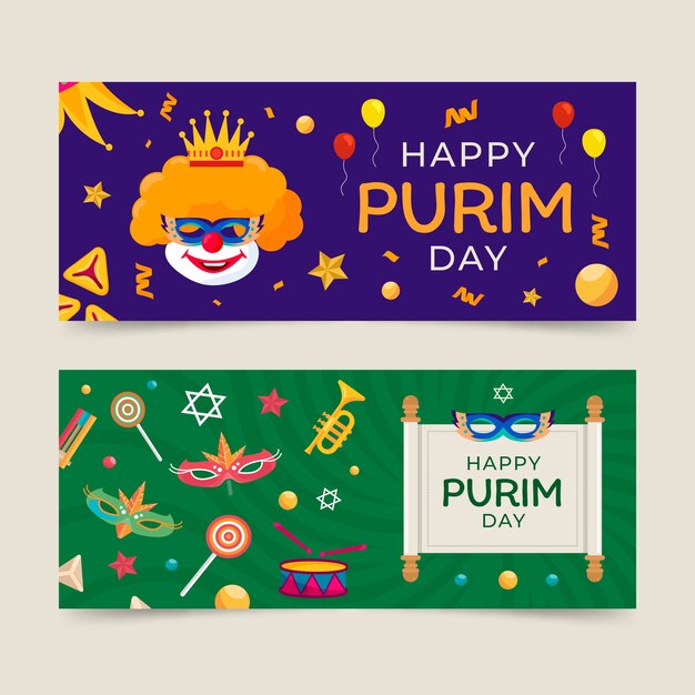 Platte purim horizontale banners set