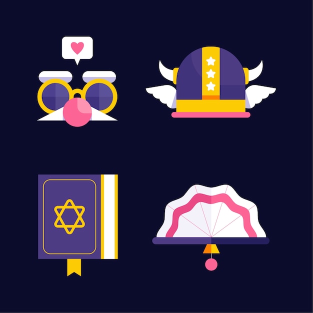 Gratis vector platte purim vakantie viering elementen collectie