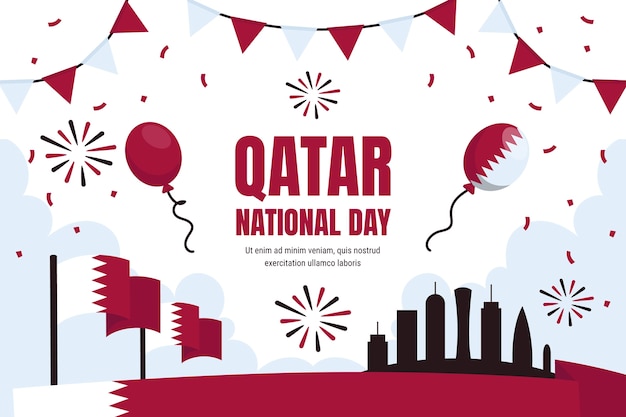 Gratis vector platte qatar nationale feestdag achtergrond