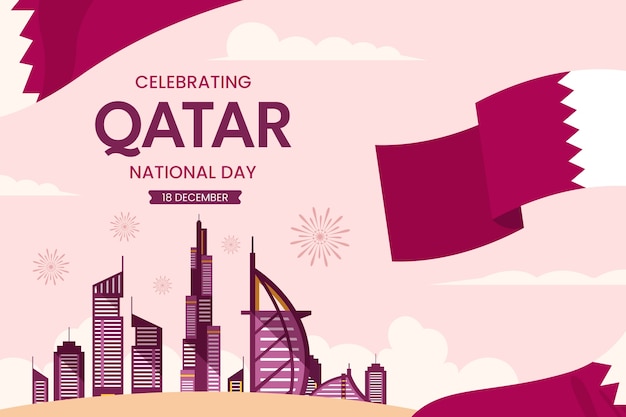 Gratis vector platte qatar nationale feestdag achtergrond