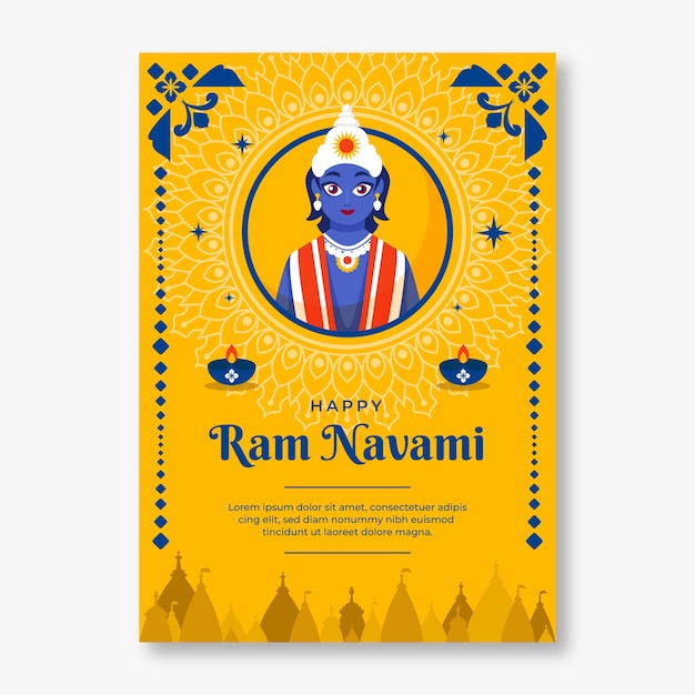 Gratis vector platte ram navami wenskaartsjabloon