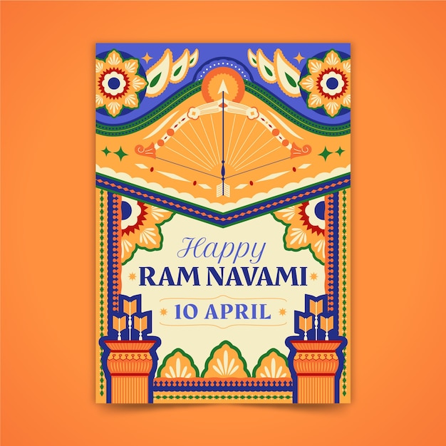 Gratis vector platte ram navami wenskaartsjabloon