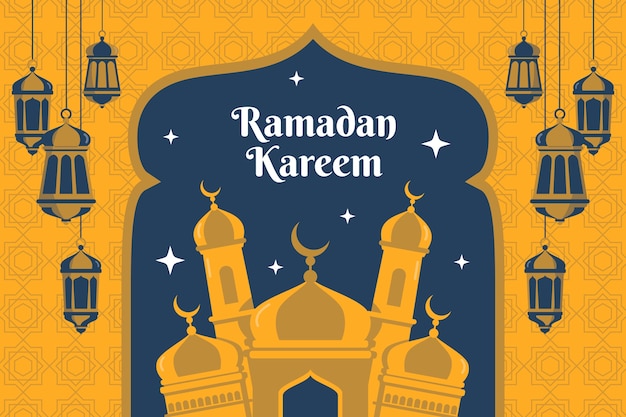 Gratis vector platte ramadan achtergrond