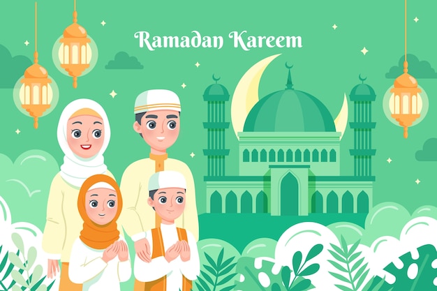 Gratis vector platte ramadan achtergrond