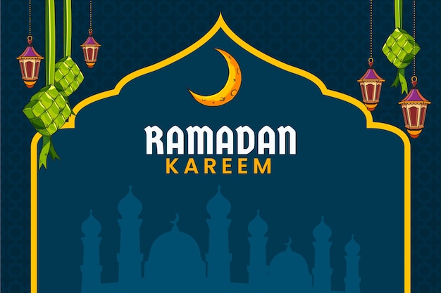 Gratis vector platte ramadan achtergrond