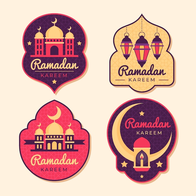 Gratis vector platte ramadan badge-collectie