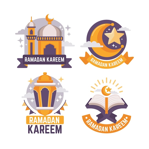 Gratis vector platte ramadan badge-collectie