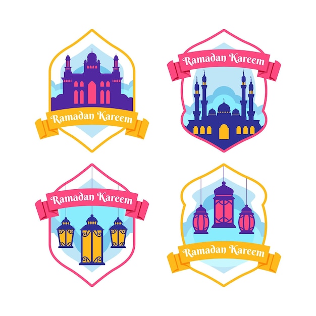 Gratis vector platte ramadan badge-collectie