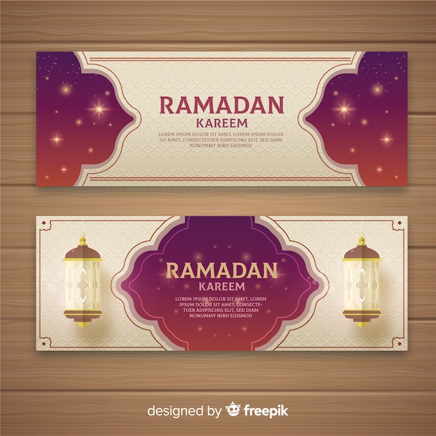 Gratis vector platte ramadan banners