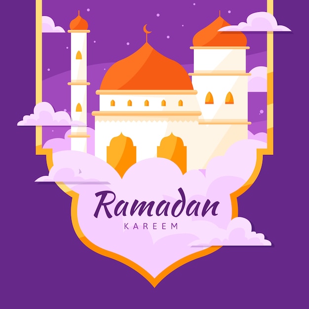Gratis vector platte ramadan concept achtergrond