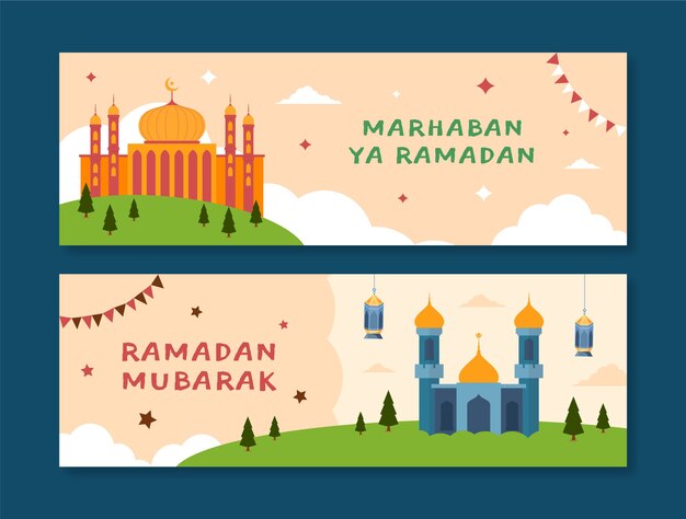 Platte ramadan horizontale banners set