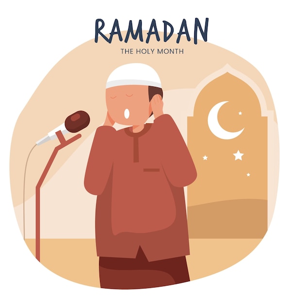 Platte ramadan illustratie met persoon die in microfoon spreekt